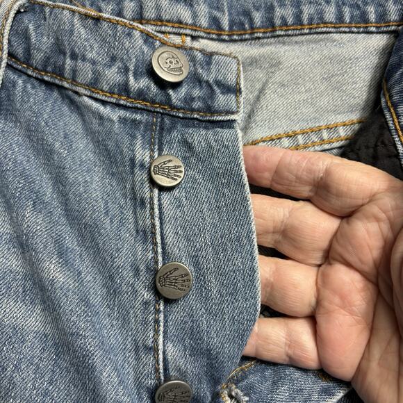 Cheap Monday Five Unwash Blue Straight Jeans 30 x 30 Button Fly Skull Straight - Picture 6 of 16